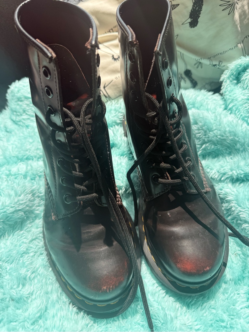 Dr. Martens 1460 Blk/Cherry Red, Genuine Leather, Distressed Design, Sz 6 - Wome
